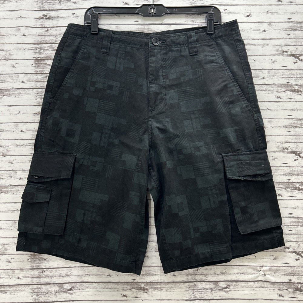 Anchor Blue Baggy Cargo Coal Black Shorts Men's Size 34 Geometric Print Y2K VTG